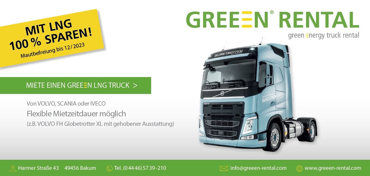 Rent a Greeen LNG truck and save 100% toll Greeen Rental GmbH